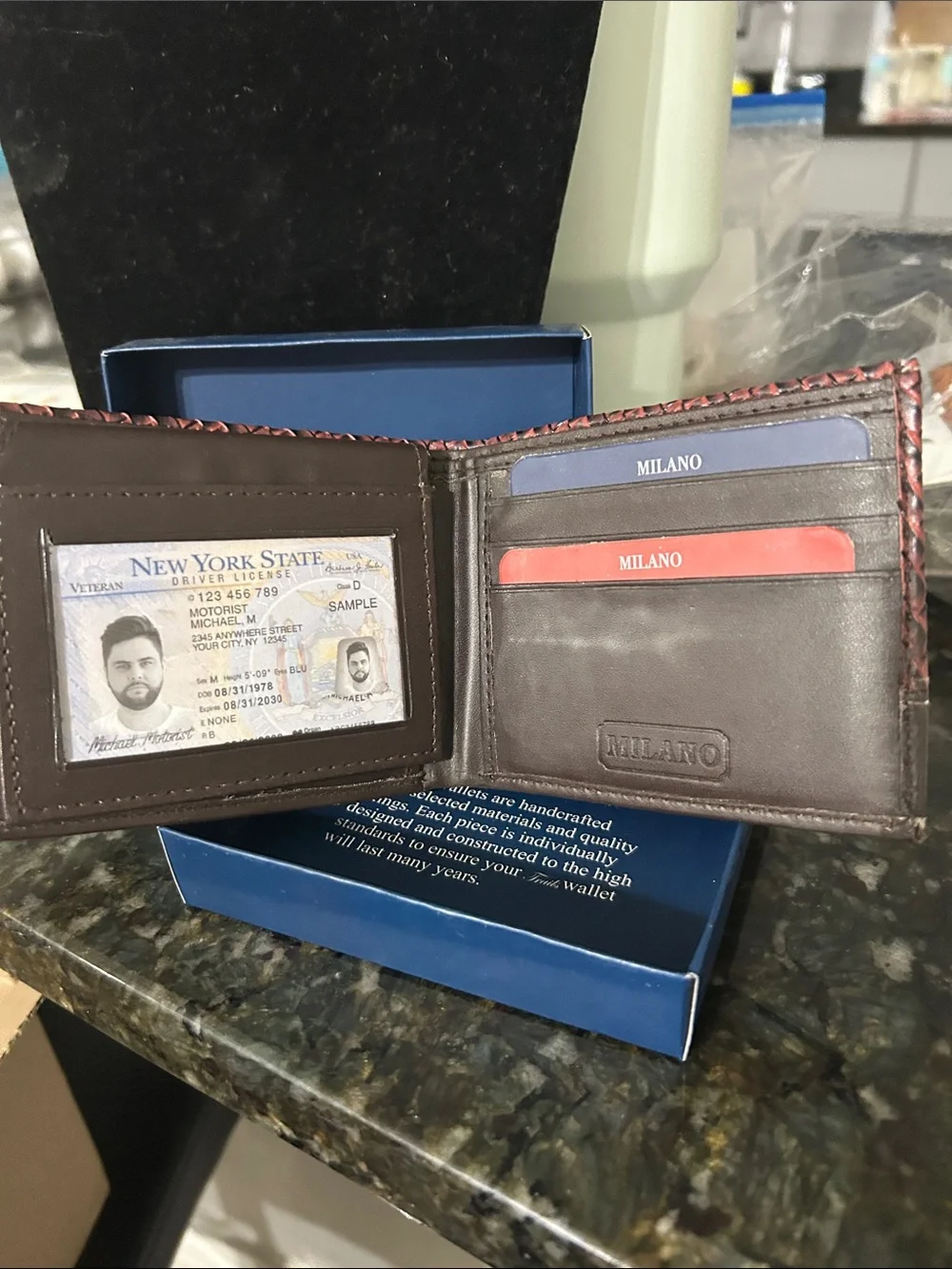 Milano Red and Brown Woven Leather Card Holder